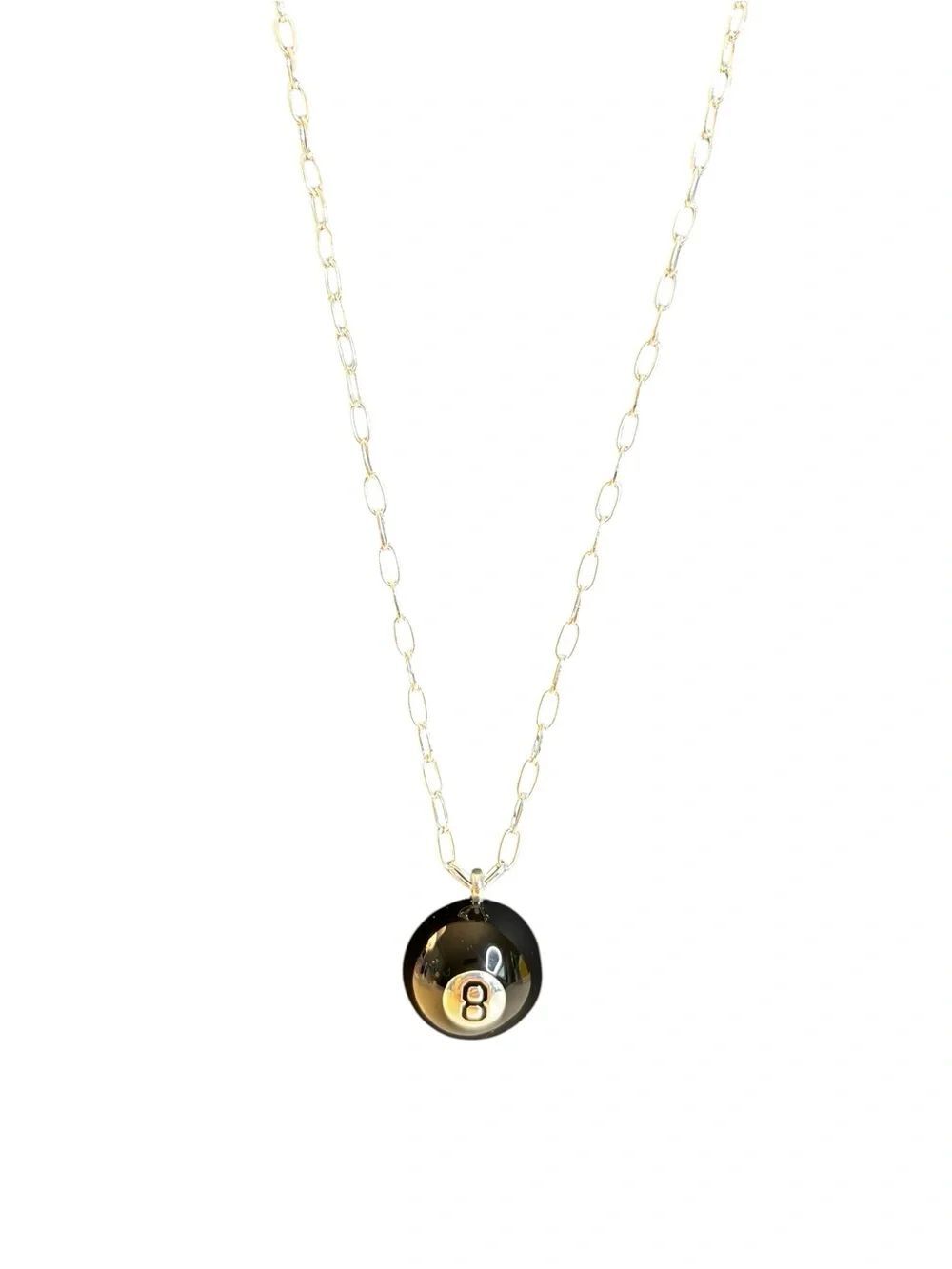 Magic 8 Ball Spinner Pendant Necklace on Paperclip Chain.